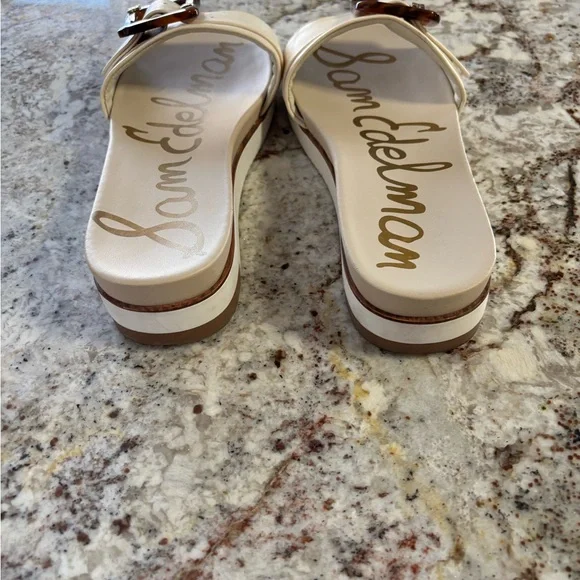 Sam Edelman Cream Slide Sandals with Tortoise Accent - Picture 3 of 6